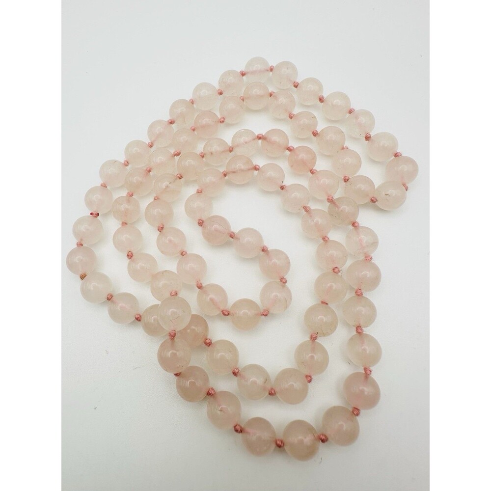 Rose Quartz Knotted Necklace Pink Natural Stone Round Vintage 28” 8mm